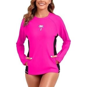Halcurt 2XL Rash Guard Hot Pink Long Sleeve UPF 50+ Swim Shirt /#26545